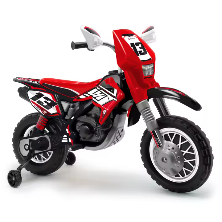 INJUSA - Moto Eléctrica Infantil de Cross Thunder Max VX | Motos a Batería para Niños de 3 a 6 Años | Batería 12V | Acelerador en Puño | Freno Eléctrico | Bandas de Goma EVA en Ruedas | Ruedas Estabilizadoras | Velocidad máx. 6 km/h | Color Rojo y Negro - 1