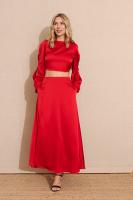 SOLO VENTA FALDA - CONJUNTO SATINADO ROJO SALMA - Falda Larga Roja Satinada, Satén, Primavera Verano para Mujer, Fiesta, Evento, Bodas - details 0