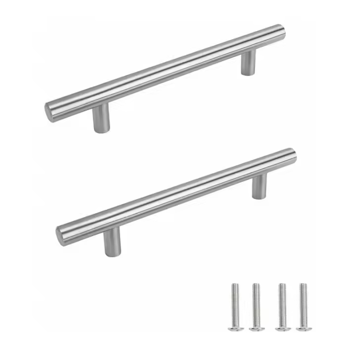 Unidades plateadas Perillas de puerta de acero inoxidable Tirador de muebles con tornillos para cajón, gabinete, cocina, decoración del hogar, distancia central de orificio a orificio 128 mm, 2 unidades - 1