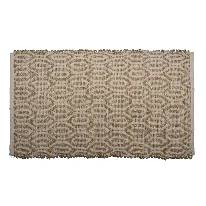 CAPRILO REGALOS & DECORACIÓN Alfombra Rectangular Decorativa con Flecos de Algodón y Yute "Rústica-Cenefas". Decoración del Hogar. Regalos Originales. Dormitorios y Salón. Textil. 120 x 70 x 1 cm - 1