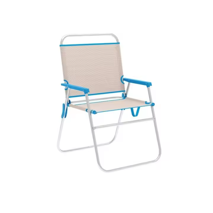 Marbueno Silla Plegable Aluminio Beige/Azul Playa y Piscina 56X52X80 cm 10173 - 1