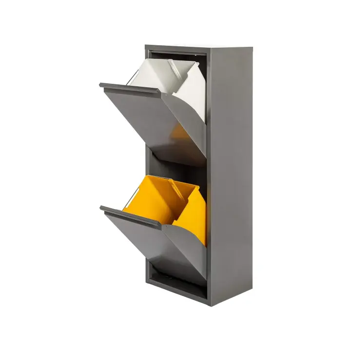 Cubo de Basura y Reciclaje Metálico Wellhome 2 Compartimentos 17L Blanco Mate - 1