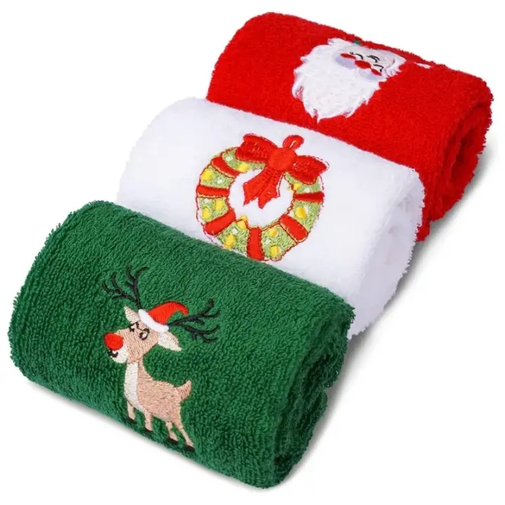 Juego De 3 Toallas De Algodón Suave 32x45cm Absorbentes Con Diseño De San Nicolás Para Navidad Toallas De Mano Y Baño Para Hotel Y Hogar - 1