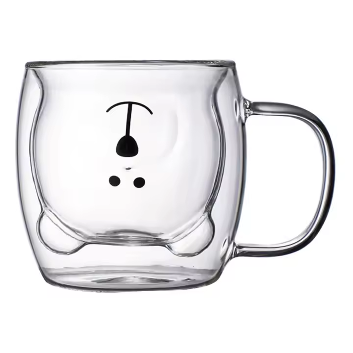 Taza De Café Doble Oso De 250ML Con Mano Transparente Insulada Para Leche Jugo Té Utensilios De Espresso Lindo Y Ecológico - 1