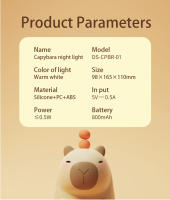 Lámpara De Noche De Silicona Capibara Para Niños Regalo Recargable Por USB Luz De Toque Animal Para Dormitorio - details 19