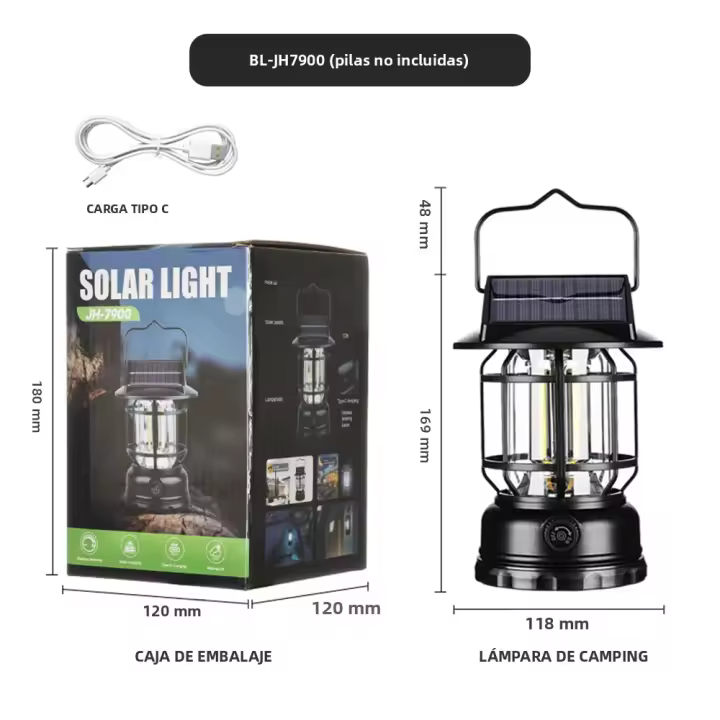 Lámpara De Camping Recargable USB Portátil Con Carga Solar 3000-5000K Dimmer Sin Etapas Luz Para Tents Material De Aluminio - 1