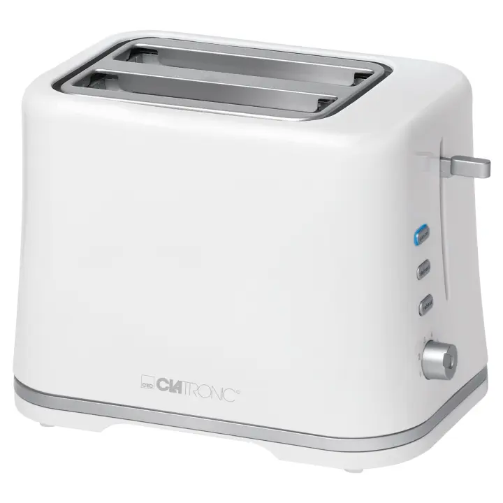 Clatronic TA 3554 Tostadora Pan, 2 Rebanadas, Regulador Nivel Tostado, 3Funciones, Calienta Panecillos, Recogemigas, 870W, Blanco - 1