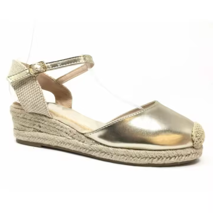 Sandalia Cuña de Mujer, Alpargatas Dorados, platas, Casual, Modernas suela Esparto, Tacón Bajo, Primavera Verano 2024 - 1