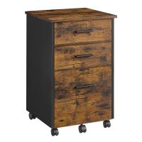Archivador de 3 cajones, diseño rústico en marrón y negro, mueble multifuncional con ruedas, ideal para oficina y hogar - details 0