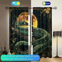 2pcs Cortina Con Estampado De Luna Y Serpiente Para Decoración Del Hogar Tratamiento De Ventana Para Dormitorio Oficina Cocina Sala De Estar Y Estudio 100% Poliéster - details 2