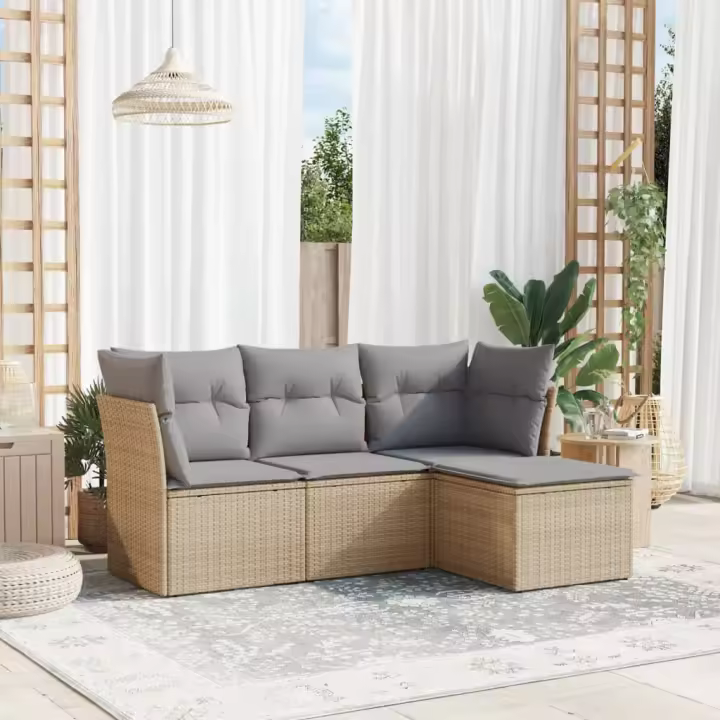 vidaXL Juego de sofás jardín con cojines 4 pzas ratán sintético beige - 1