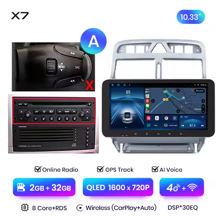 Junsun-reproductor Multimedia X7 MAX para coche Radio con Android CarPlay inalámbrico voz IA 2K 13.1 pulgadas para Peugeot 307 307CC 307SW 2002 2003 2004 2005 2006 2007 2008 2009 2010 2011 2012 2013 - 1