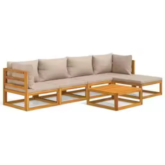 VIDAXL 3155250 set de sofás con reposapiés de jardín de 6 piezas fabricado en madera maciza con cojines gris topo vida xl - 1