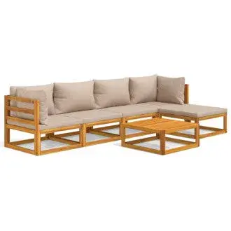 VIDAXL 3155250 set de sofás con reposapiés de jardín de 6 piezas fabricado en madera maciza con cojines gris topo vida xl - 1