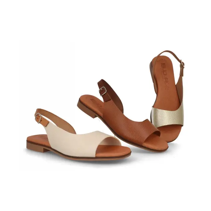 3005 - BDA SANDALIAS PLANAS   COLORES : CUERO , ORO , BEIGE  TALLAS : 35 AL 41  CORTE EXTERIOR : PIEL  FORRO INTERIOR : PIEL  PLANTILLA : PIEL / GEL    ALTURA TACÓN / CUÑA : 2 CM.  PISO : SINTÉTICO - 1