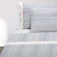 Manterol - Juego de sábanas algodón estampado rayas. Calidad 100% Algodón. Incluye bajera ajustable, encimera y fundas de almohada. Sábana de verano con diseño geométrico. - details 1