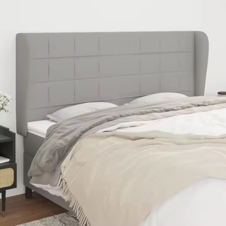 vidaXL Cabecero con orejas de tela gris claro 163x23x118/128 cm - 1