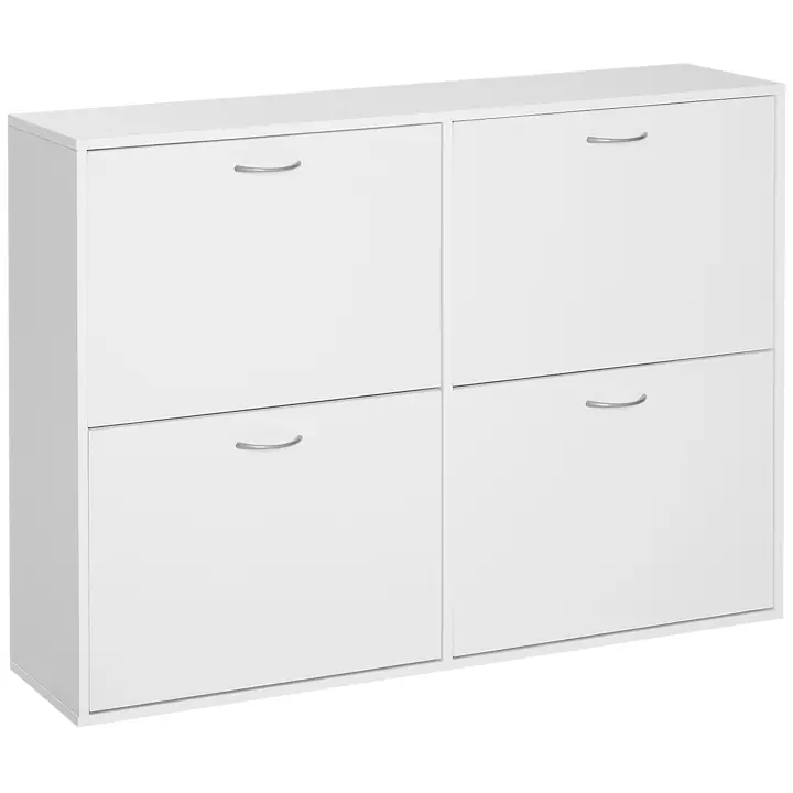HOMCOM Mueble Zapatero Blanco Zapatero Moderno con 4 Cajones Abatibles y Estantes Ajustables para 16-24 Pares de Zapatos para Pasillo Entrada 120x24x81 cm - 1