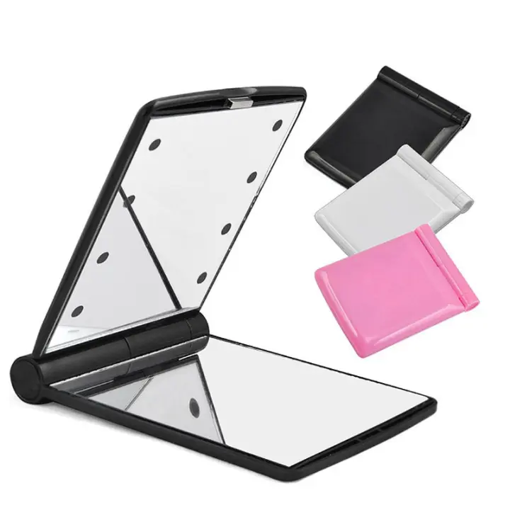 Espejo de maquillaje portátil regulable con 8 luces LED, espejo de aumento 1X y 2X, espejo cosmético iluminado para bolso. - 1