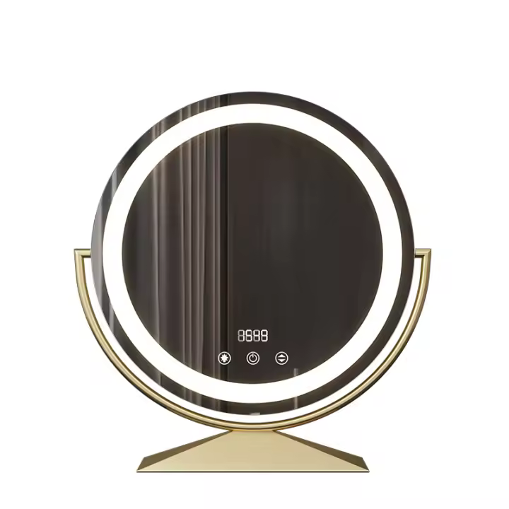 Espejo de tocador con luces, espejo de maquillaje LED redondo, control táctil inteligente, espejo redondo regulable de 3 colores, rotación de 360 ​​° para tocador y mesa de dormitorio (color: dorado, tamaño: 40 cm_carga) - 1
