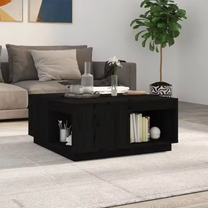 vidaXL Mesa de centro de madera maciza de pino negro 80x81x36,5 cm - 1