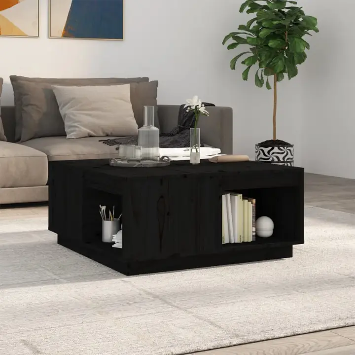 vidaXL Mesa de centro de madera maciza de pino negro 80x81x36,5 cm - 1