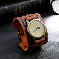 Reloj De Pulsera Para Hombre Punk Retro Con Correa Ancha De Cuero Reloj Militar De Cuarzo Con Pulsera De Cuero Display Sin Números - details 5