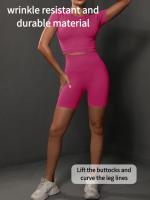 SSITO Nuevo conjunto de Pantalones cortos de manga cortos de Yoga de color sólido de melalgodón sin costura para correr, deportes y Fitness conjunto de Dos piezas - details 11