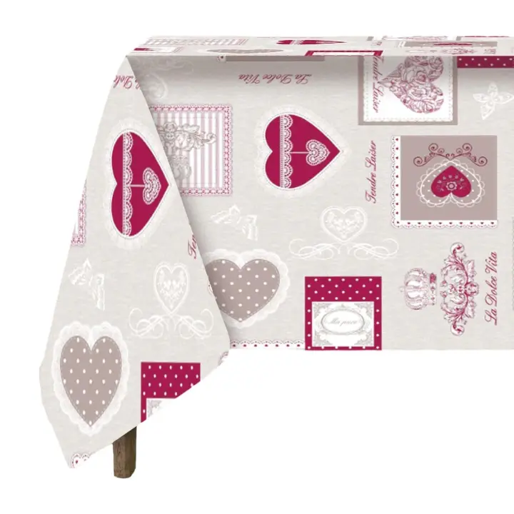 Mantel antimancha impermeable con diseño de corazones. - 1