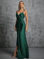 Vestido De Fiesta Mgiacy Con Diseño De Puntadas En El Pecho Y Cuello Encañonado En Tela De Poliéster Con Cinturón Y Abertura En La Parte Inferior Vestido De Bodas Vestido De Ball Vestido De Party - details 6