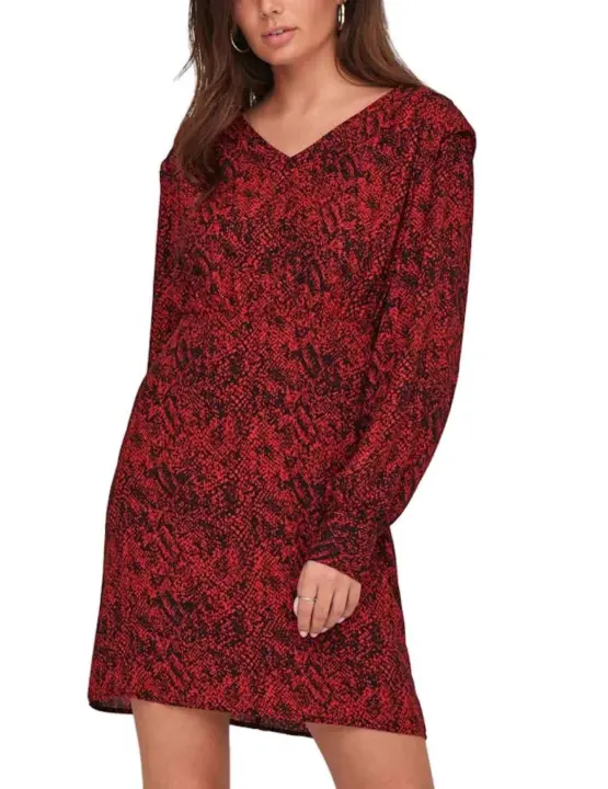 Vestido corto Only Shelly rojo y negro manga larga de mujer - 1