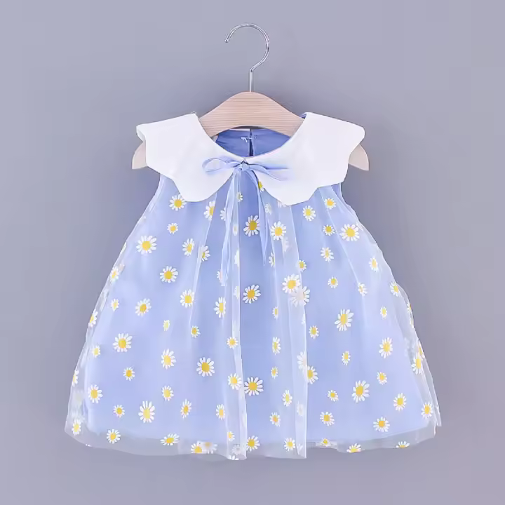 Vestido De Verano Para Niñas Con Estampado De Margarita Y Cuello De Muñeca Pequeño Vestido Sin Mangas Dulce De Cuello De Muñeca Pequeño - 1