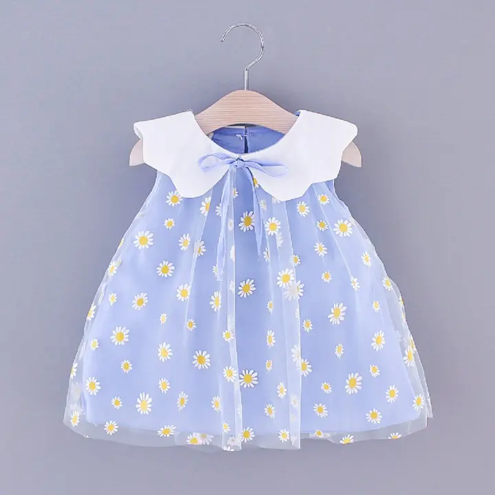 Vestido De Verano Para Niñas Con Estampado De Margarita Y Cuello De Muñeca Pequeño Vestido Sin Mangas Dulce De Cuello De Muñeca Pequeño - 1