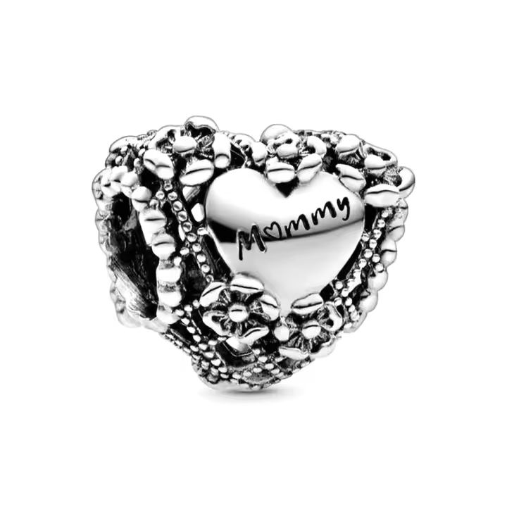 Pandora Charm de Colgante en Plata de Ley Amada Madre Flor Hueca en Forma de Corazón 798892C00，Incluye Caja Original - 1