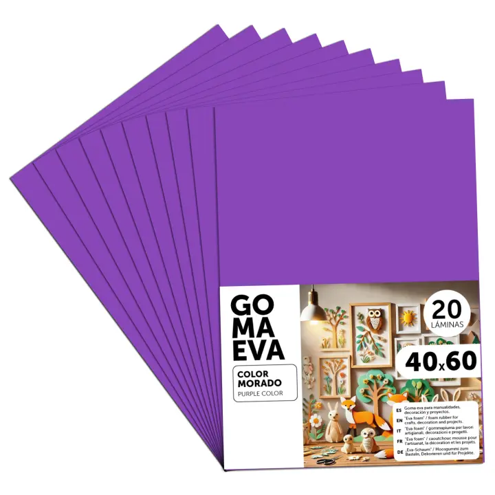 Goma Eva para Manualidades, Goma Espuma de Colores para Proyectos Creativos, Ideales para Artes y Manualidades, uso Escolar, Profesional o Artístico 40x60cm - m-office (Morado, 20 uds) - 1