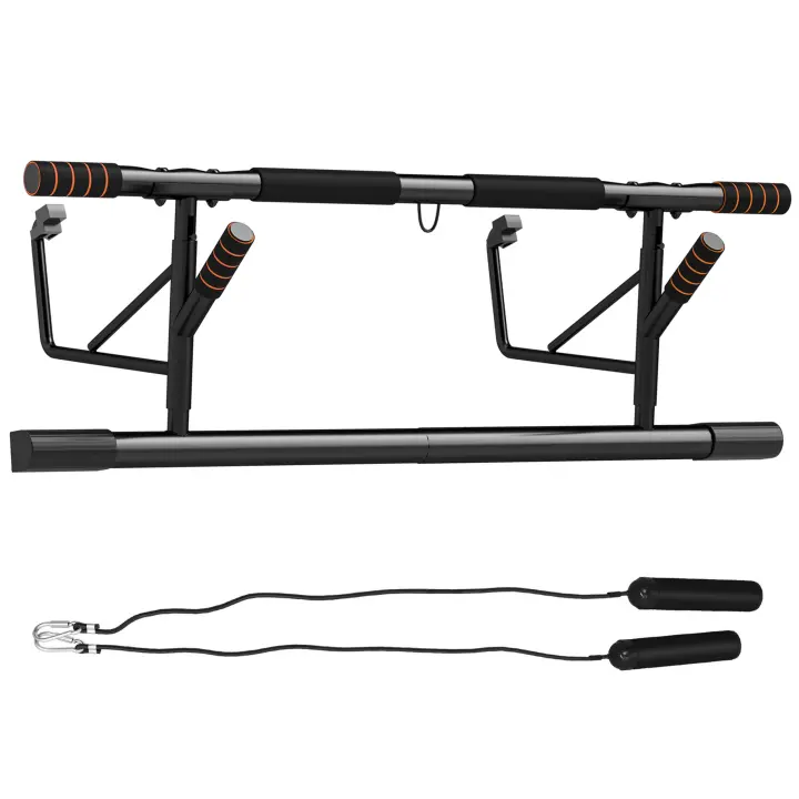 SPORTNOW Barra de Dominadas Multifuncional Barra de Dominadas de Pared con Bandas de Resistencia Carga 150 kg para Ejercicio y Entrenamiento en Casa Gimnasio Negro y Naranja - 1