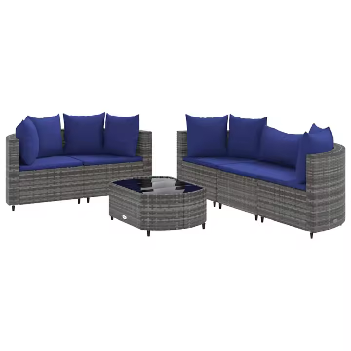 vidaXL Set de muebles de jardín 6 pzas y cojines ratán sintético gris - 1