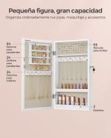 Espejo joyero de pared, organizador espacioso en marrón rústico o blanco, ahorro de espacio ideal para accesorios, con cerradura y 2 llaves, 37x10x67 cm - details 4