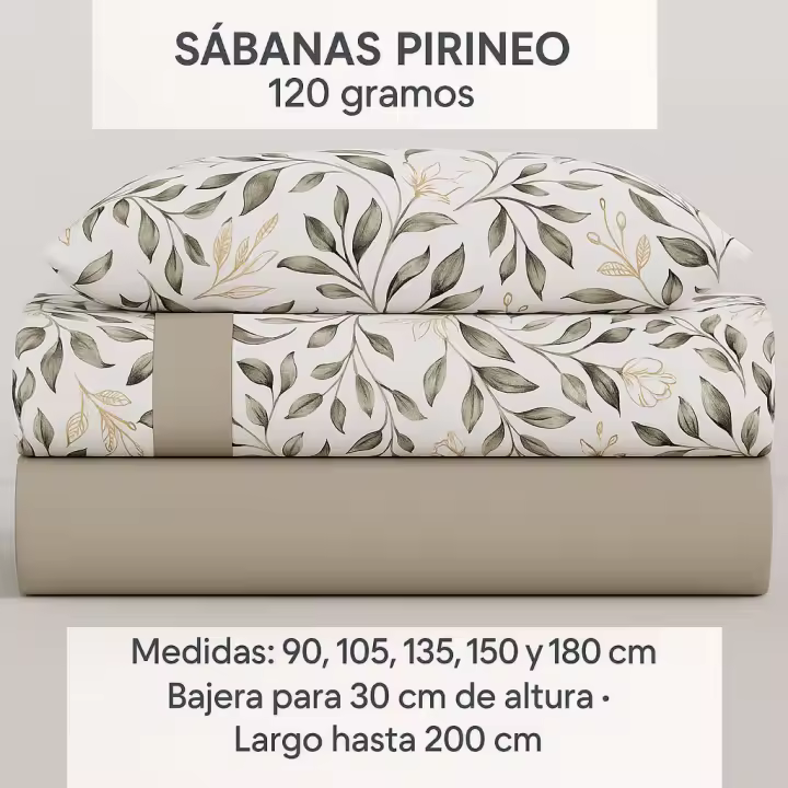 Juego de sábanas pirineo invierno 120 g – Cilene Beige bajera 30 cm + largo 200 cm – camas 90 | 105 | 135 | 150 y 180 cm| Mercatienda.es - 1