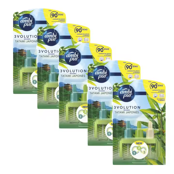 Ambi Pur | Pack 3Volution Tatami Japonés de Ambipur,  Recambio De Ambientador Eléctrico 21ml, 3 Aromas Que Se Alternan Para Eliminar Olores - 1