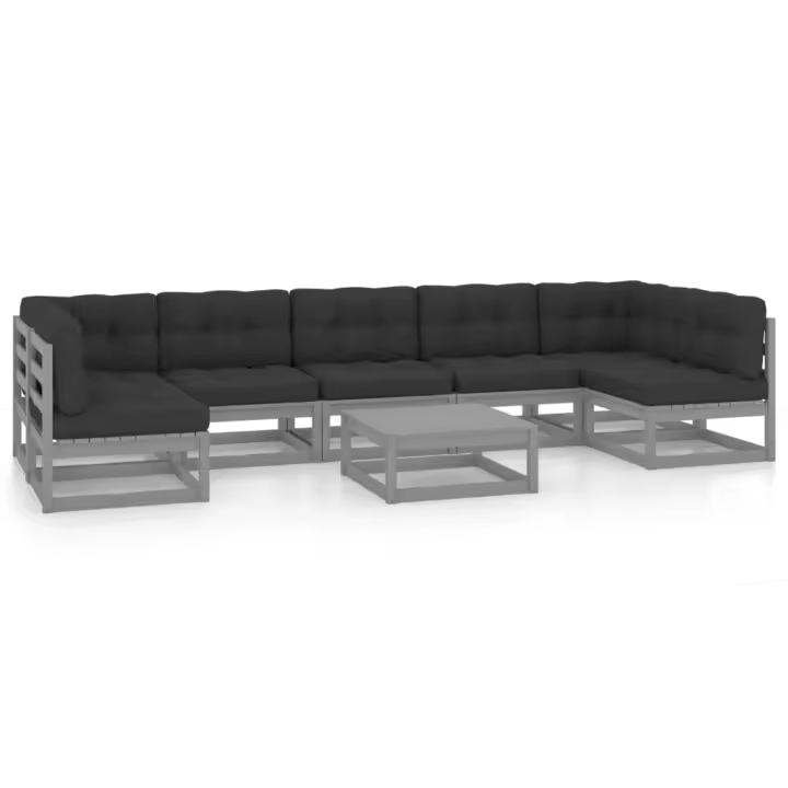 vidaXL Set de muebles de jardín 8 pzas con cojines madera pino gris - 1
