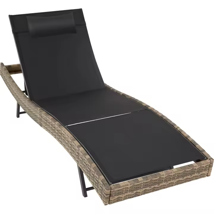Tectake - Tumbona de ratán Moana | Moderna tumbona con respaldo ajustable en seis posiciones | Superficie de la tumbona de malla transpirable | Fino trenzado de ratán sintético con protección UVA - 1