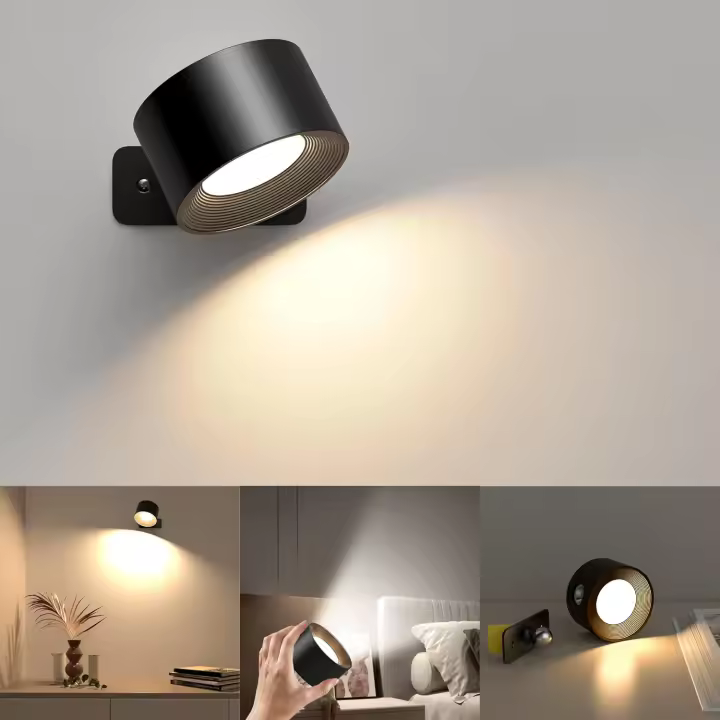 Luz de Pared de Interior, Lámpara de Pared con Batería de Carga USB, 3 Colores y 3 Niveles de Brillo Pared de Interior 360 ° Giratorio de Control Táctil Lámparas de Pared Inalámbricas (Blanco) - 1