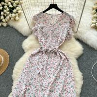 Vestido Bohemio De Verano Para Mujer Estampado Floral Vintage V-Neck A-Line Midi Con Abertura Elegante Ropa Casual Female - details 16