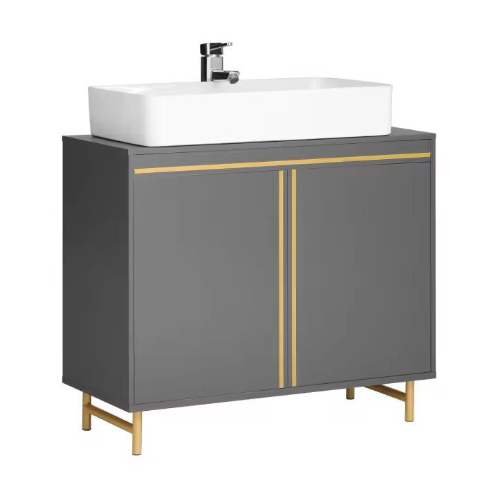 SoBuy BZR129-HG Mueble para Debajo del Lavabo Fregadero Armario de Baño de Suelo con 2 Puertas 75 x 35 x 65 cm Gris ES - 1