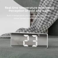 Reloj De Mesa Digital Con Espejo LED Alarma Snooze Pantalla De Mostrador Reloj Electrónico Para El Hogar Con Función De Temperatura - details 4