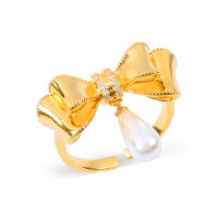 Encanto Anillo de aleación con forma de lazo y perlas de imitación para mujer,
anillos grandes elegantes de cristal para fiesta de boda, joyería Simple de moda, regalo para niñas - details 8