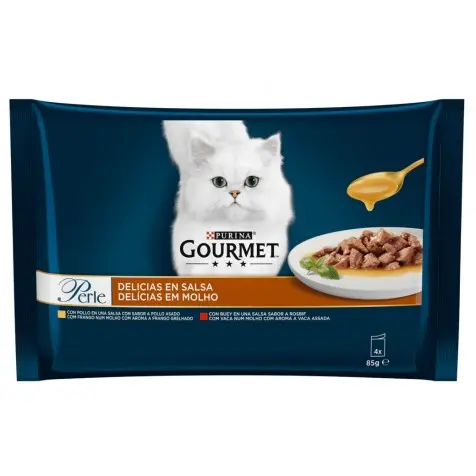 Purina Gourmet Perle Delicias De Pollo Y Buey En Salsa Para Gatos 4 X 85 Gr - 1