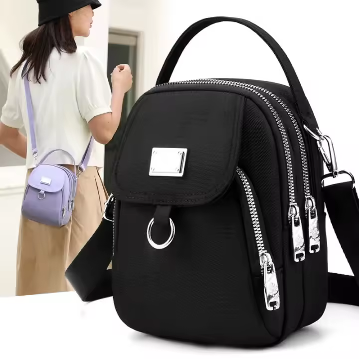 Bolso De Hombro Casual Para Mujer En Color Sólido Multifuncional Ligero De Oxford Suave Con Cierre De Cremallera Estilo Fashion - 1
