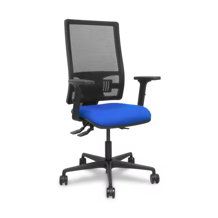 Silla Bormate asincro malla negra asiento bali azul brazos 2D ruedas 65mm - 1